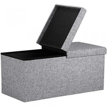 Banco de Almacenaje Plegable 100L con Asiento Acolchado - Gris Claro 80x40x40cm