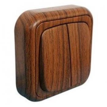 DOBLE INTERRUPTOR DE SUPERFICIE COLOR MADERA