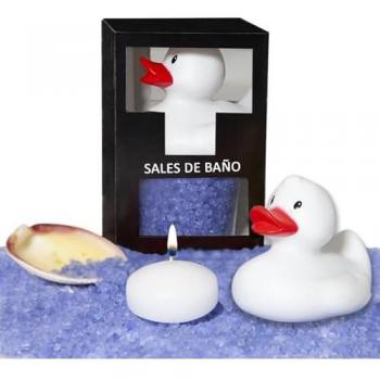 SET DE SALES DE BAÑO LAVANDA 150 GR. CON PATO BAÑERA, VELA AROMÁTICA Y CONCHA