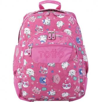 TOTTO Mochila Escolar Rosa Fiesta Gatitos Crayoles-8IW Completa y Versátil