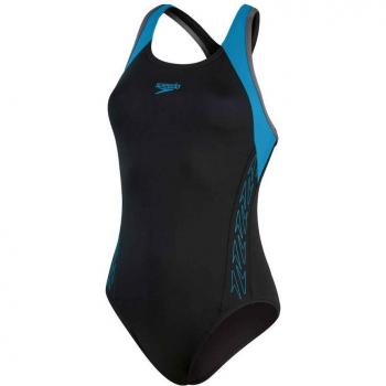 Bañador de mujer Speedo HyperBoom Racerback con diseño Splice Flyback en color negro y azul, talla 32