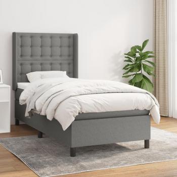 Cama box spring con colchón de muelles gris oscuro 90x190 cm tela