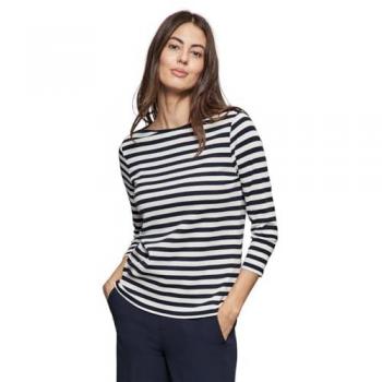 Blue Striped Long Sleeve Cotton T-Shirt for Women, Size M