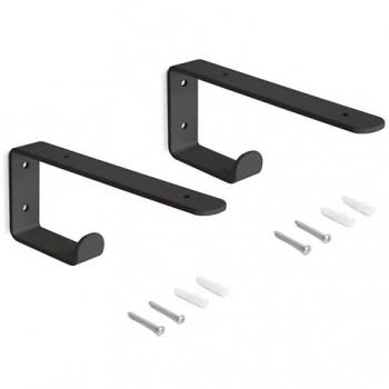 Juego de soportes para estante de madera con colgador integrado, acero pintado negro