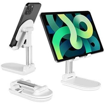 Eono by Amazon - Soporte Móvil Teléfono, Soporte Tablet Portátil Mesa Escritorio Plegable Multi-ángulo Ajustable en Altura para Dispositivos iPhone, Huawei, Samsung, Xiaomi, Kindle y iPad, Blanco