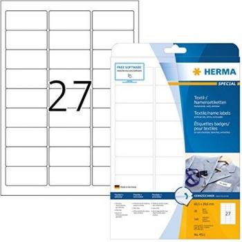Etiquetas Autoadhesivas para Nombres HERMA 4511, 63.5 x 29.6 mm, Paquete de 540 Piezas, Reposicionables y Compatibles con Impresoras Láser e In