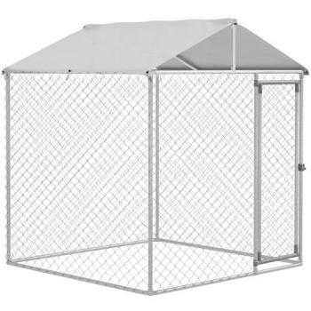 PawHut Perrera Jaula de Exterior para Perros Medianos Parque con Cerradura, Marco de Acero, Toldo Impermeable y Anti-UV, Dimensiones 200x200x237 cm, Color Plata