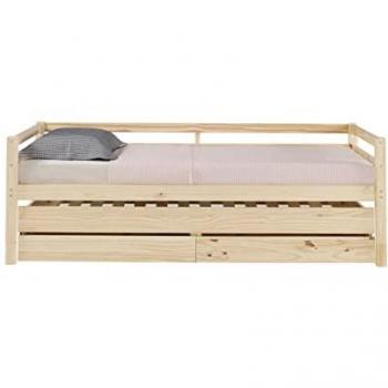 Sofá cama infantil con cama nido de madera maciza 90x200 cm marrón