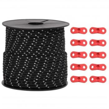 Cuerda de Vientos Reflectante con Tensores 50 m 4 mm para Tiendas de Campaña - Disponible en Color Verde, Negro, Amarillo y más