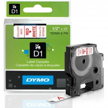D1 Standard Tape Cartridge for Dymo Label Makers, 1/2in x 23ft, Red on White