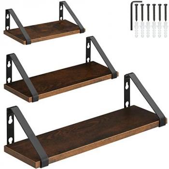 Estantes de Pared Tectake - Set de 3 Estanterías Minimalistas Estilo Industrial con Tableros de Aglomerado Efecto Madera y Estructura Sólida de Acero