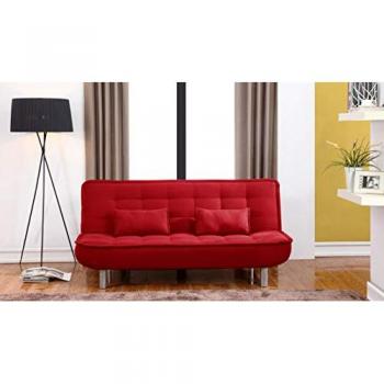Sofá Cama Otero Moderno 2 Plazas Color Rojo con Asiento de Poliéster y Respaldo Capitoné