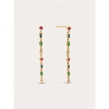 Pendientes Singularu Cascade Colors - Elegantes Pendientes en Plata de Ley 925 con Baño de Oro de 18 Kt, Circonitas y Cierre a Presión