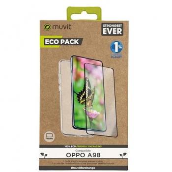 Funda Muvit for Change Compatible con Oppo A98 + Protector de Pantalla de Vidrio Templado Plano con Marco Negro