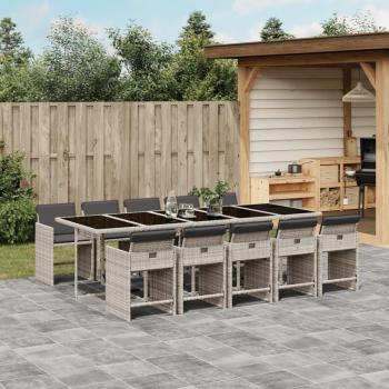 Set de comedor de jardín 11 pzas con cojines en ratán sintético gris
