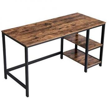 Escritorio industrial con estantes ajustables, mesa de ordenador para oficina o dormitorio, estructura de acero, estilo marrón rústico y negro, con 2 estantes a izquierda o derecha