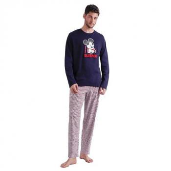 Pijama Manga Larga Mickey Zigzag Marino para Hombre - Algodón Disney 2024