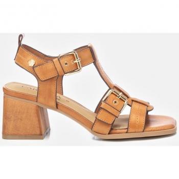 Sandalias de tacón de piel para mujer en color marrón - Altura tacón 6cm