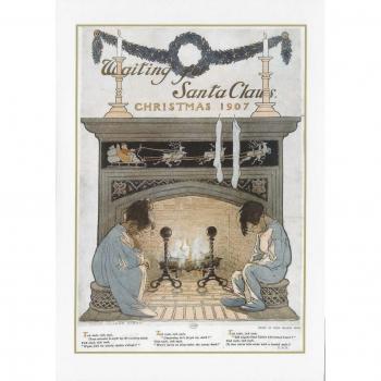 Vintage imagen waiting for Santa Claus Padre Navidad Nursery Rhyme 1907 - Jessie Wilcox Smith Tarjeta de Navidad