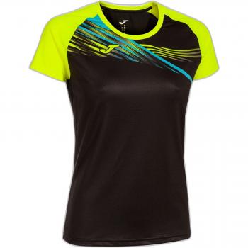 Women's Short Sleeve Running Jersey Joma Elite X Black Fluorescent Yellow