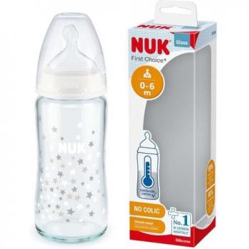 Nuk First Choice+ Biberón de Cristal con Control de Temperatura 0-6M 240ml