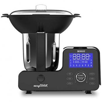 SOGO Easy Cook BAT-SS-14555 Robot de Cocina Multifunción, Báscula Integrada, con Vaporera, Libro de Recetas, 1500 W, 2 litros, Acero Inoxidable, 11 Velocidades, Negro