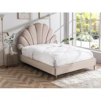Cama con Forma de Concha 140 x 190 cm - Terciopelo Beige + Colchón LIVAYA