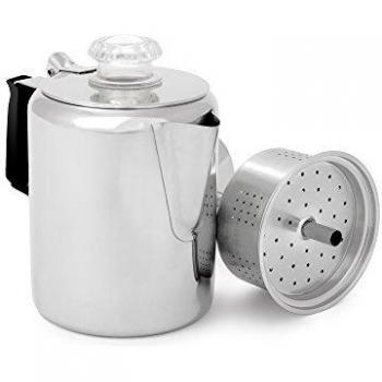 GSI Outdoors Glacier Stainless Steel Percolator Coffee Pot with Silicone Handle for Camping and Backpacking , For Individuals and Groups , Stove Safe, Brushed Stainless, 6 cup