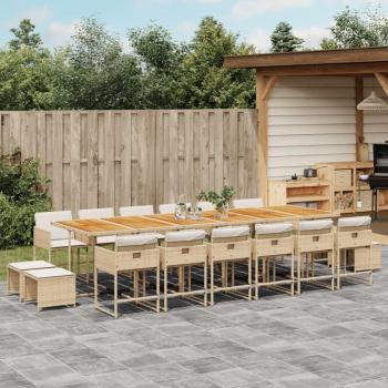 Set Comedor de Jardín 17 Piezas con Cojines de Ratán Sintético Beige