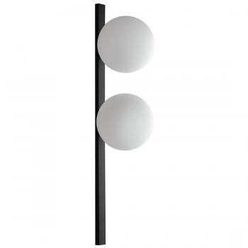 Aplique de pared Enoire Negro 60 Cm - Lámpara de metal negro con dos pantallas de vidrio blanco, tipo E14, diseño Twin Globe