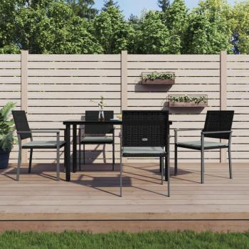 5-Piece Outdoor Dining Set with Cushions in Poly Rattan and Steel