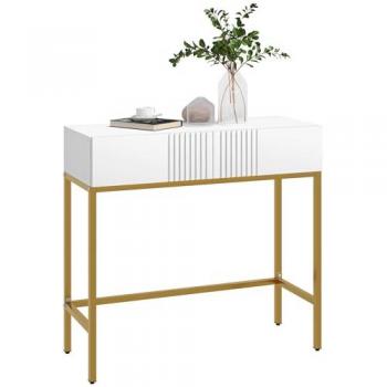 Mesa Consola Moderna Blanco con 2 Cajones y Patas de Acero Antivuelco 80x31,5x75 cm