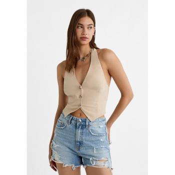 Stradivarius D75 Ripped Denim Shorts - Blue Denim