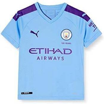 Puma Kid's MCFC HOME Shirt Replica SS Jr with Sponsor Logo Jersey, Team Light Blue-Tillandsia Purple, 164