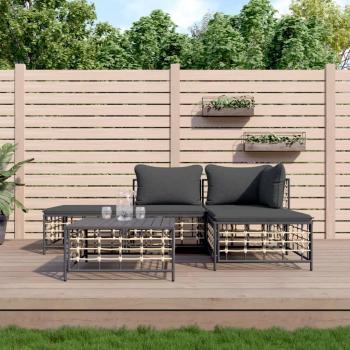 vidaXL 5-Piece Anthracite Poly Rattan Garden Lounge Set with Cushions