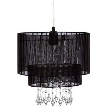 Lámpara de suspensión Amy negra con cristales acrílicos y pantalla textil, E27 60W, altura 140 cm