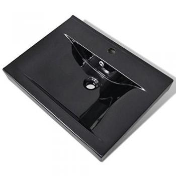 vidaXL Lavabo Rectangular Agujero de Grifo y Desbordamiento Cerámica Negro