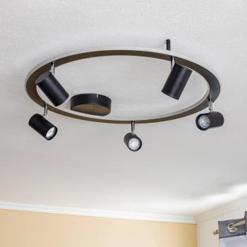 Lámpara de techo LED Lindby Berisha, 6 luces, color negro, diseño moderno, fabricada en metal, adecuada para salón y comedor, utiliza bombillas GU10