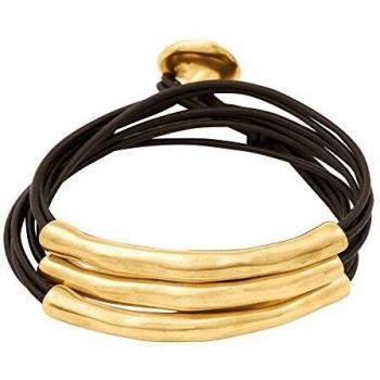 UNOde50 Luxurious Golden Leather Bracelet - Size M - Women's Leather Cuff with Gold-Plated Metal Alloy