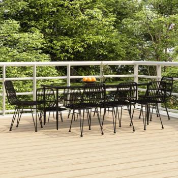 9-Piece Black Poly Rattan Garden Dining Set