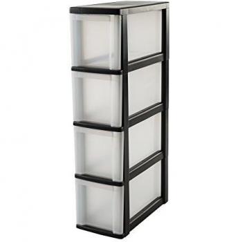 Iris Ohyama New Slim Chest NSC-204 Torre de Almacenamiento con 4 cajones sobre Ruedas, Nero, 40 L, 40 x 20 x 81,5 cm
