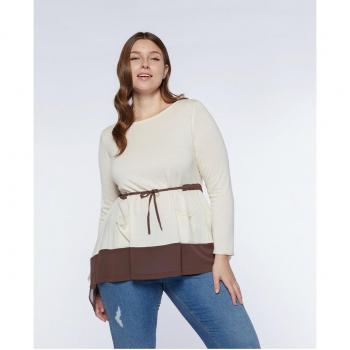 Jersey de mujer con jareta en la cintura y borde de tela en la parte inferior