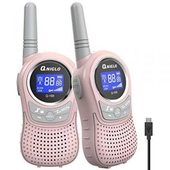 QNIGLO Q168Plus+ Walkie Talkie Rosa Niñas Recargable USB,8 Canales Comunicación 2-5Km,Ayudante de Acampar en Cosplay Senderismo,Regalos Juguetes Niñas de 3 4 5 6 7 8-15 años