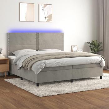 Cama box spring con colchón y LED de terciopelo gris claro 200x200 cm