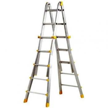 WOLFPACK LINEA PROFESIONAL 23020400 Escalera Telescópica Aluminio 4+4 Peldaños Perfil 67 mm, Multicolor, Extra Large