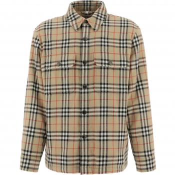 Burberry Men's Calmore Wool Check Shirt Jacket in Archive Beige, Size Large | 8043839