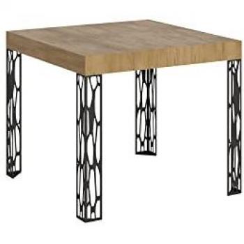 Mesa extensible Ghibli 90x90/246 cm de roble natural con estructura antracita