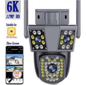Cámara Web WiFi HD 6K de 12 MP para Exteriores, Zoom 10X, Triple Lente, Triple Pantalla, PTZ, Vigilancia y Seguridad del Hogar con Conector AU