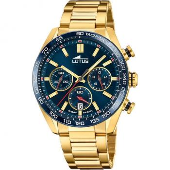 Lotus 18917/4 Chrono Reloj para Hombre de Acero Inoxidable Dorado con Esfera Azul