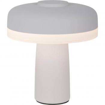 Lámpara de mesa LED recargable Pilu, blanca, altura 16,5 cm, metal con dimmer táctil